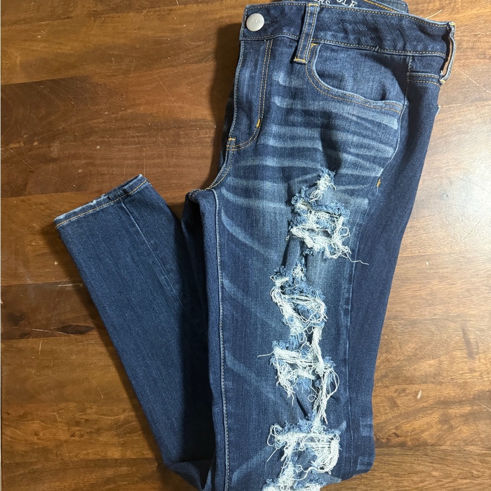 American Eagle Outfitters Dark Blue Distressed Skinny Jeans